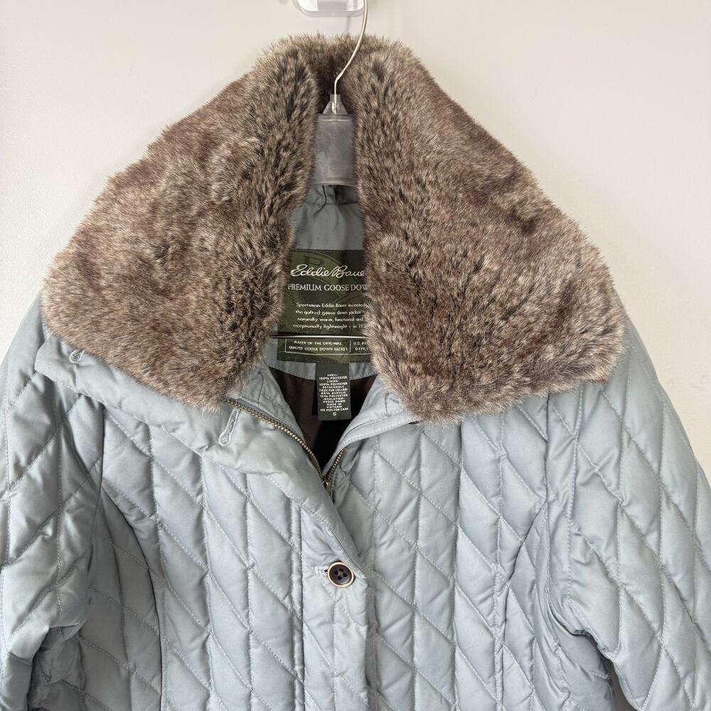 Eddie Bauer Women’s S Jacket Gray Premium Goose Down Quilted Faux Fur Collar - Picture 2 of 5